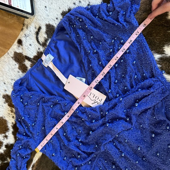 OH POLLY Chelsea Embellished Wrap Over A-Line Mini Dress in Dark Blue Size 8 NWT - Picture 10 of 11